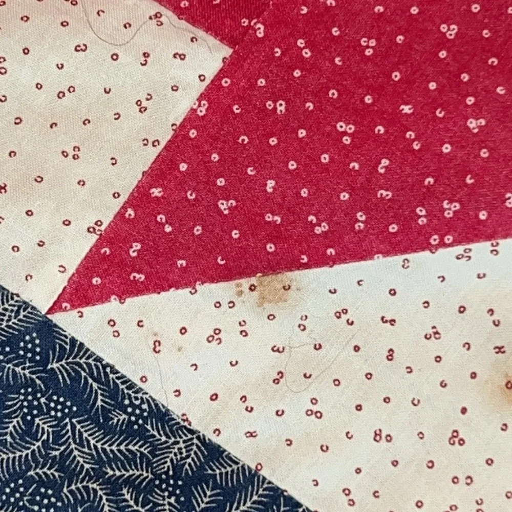 Vintage handmade Patchwork Quilt with Red and Blue Design 80” x 64”